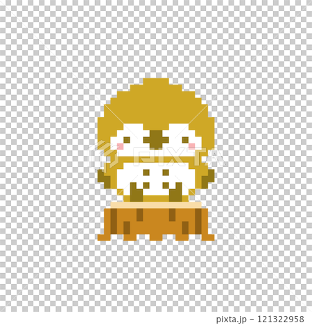 切り株と座るフクロウのドット絵 121322958