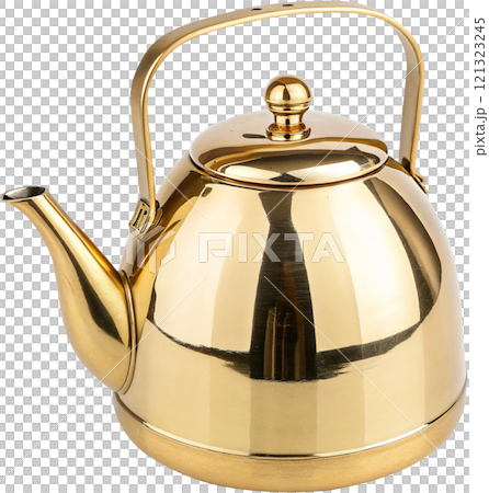 clay tea pot gold metal kettle on white background 121323245