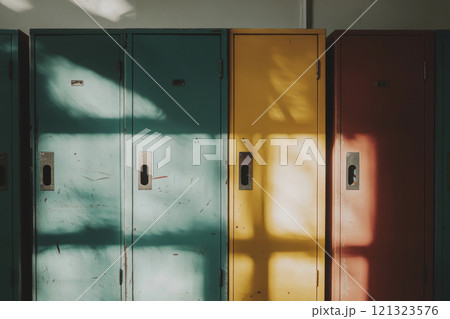 Colorful school lockers in corridor 121323576