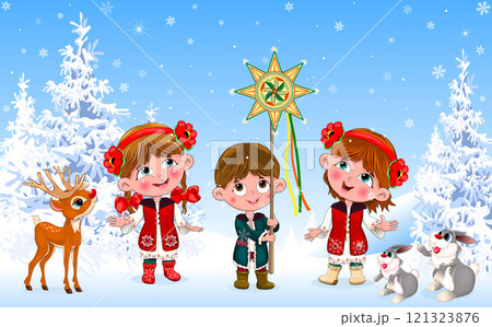 Happy children sing a Christmas carol 121323876