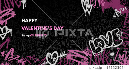 Happy valentines day graffiti background, banner in street art style. Grunge hand drawn wall art, spray paint hearts, love symbols. Colorful urban template for web, social media, print. Happy valentines day graffiti background, banner in street art style. Grunge hand drawn wall art, spray paint hearts, love symbols. Colorful urban template for web, social media, print. 121323934