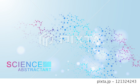 Modern abstract molecules structure for science or medical background. DNA helix or atom visualization. Molecular wave flow abstract background. Vector illustration Modern abstract molecules structure for science or medical background. DNA helix or atom visualization. Molecular wave flow abstract background. Vector illustration 121324243