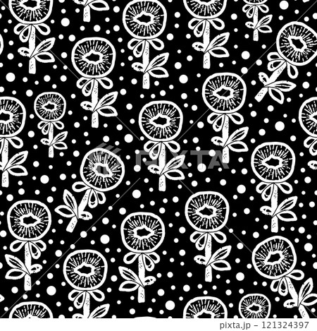 seamless pattern with doodle flowers 121324397