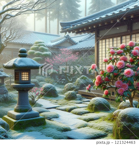 和の美を映す雪景色と椿 和の美を映す雪景色と椿 121324463