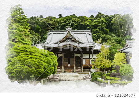 水彩画風　伊豆修善寺　修禅寺　本堂　静岡県伊豆市 121324577