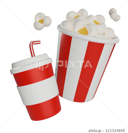 popcorn with cola in paper cup 3D graphicのイラスト素材 [121324848] - PIXTA