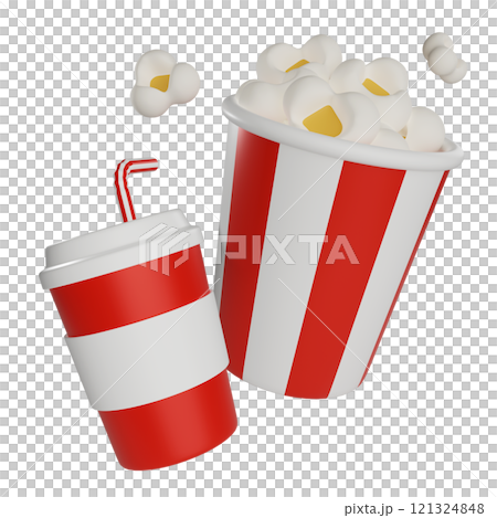 popcorn with cola in paper cup 3D graphic popcorn with cola in paper cup 3D graphic 121324848