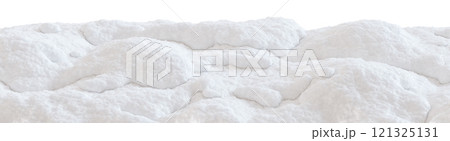 Snow-covered landscape with soft, fluffy mounds of snow, isolated on white background. Ideal for use as footer in winter-themed designs, digital art, holiday promotions, seasonal graphic projects. 3D. Snow-covered landscape with soft, fluffy mounds of snow, isolated on white background. Ideal for use as footer in winter-themed designs, digital art, holiday promotions, seasonal graphic projects. 3D. 121325131