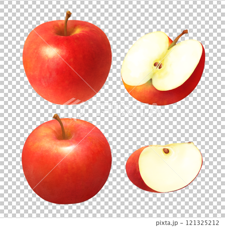 手繪水彩插圖紅蘋果_蘋果切成兩半_新鮮水果 121325212
