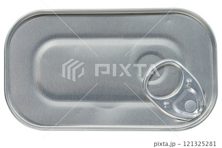 Oval tin lid from a can of food on an isolated background, top view Oval tin lid from a can of food on an isolated background, top view 121325281