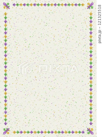 Vertical symmetrical rectangular frame made with Fleur de Lis sign. For Mardi Gras holiday decoration in vintage style. Textured white background. Template for menu, poster, invitation 121325518