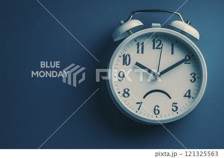 text blue monday and sad alarm clock, AI generated 121325563