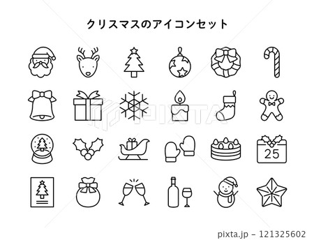 シンプルな線画のクリスマスのアイコンセット 121325602