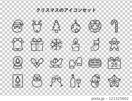 シンプルな線画のクリスマスのアイコンセット 121325602