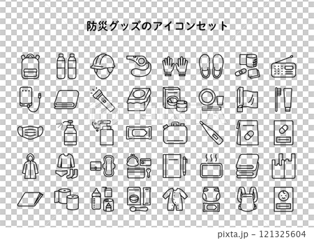 一組簡單的線條畫防災商品圖示。 121325604