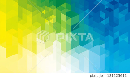カラフルな幾何学模様の図形を立体的に並べたビジネスバナー用イラスト背景画像 121325611