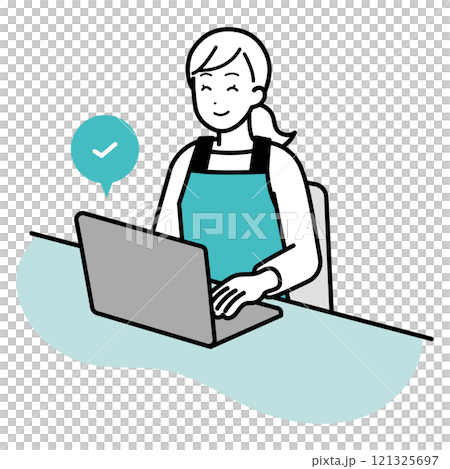 A housewife clicking on a computer A housewife clicking on a computer 121325697