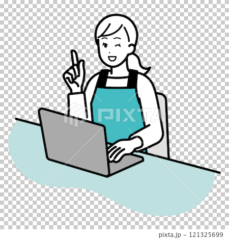 A housewife conveying important points while using a computer 121325699