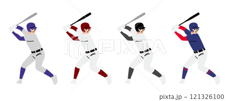 野球の試合でバッティングをするバッターのイラストセット 121326100