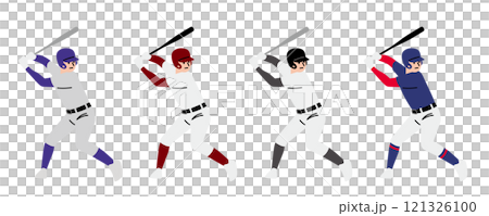 野球の試合でバッティングをするバッターのイラストセット 121326100