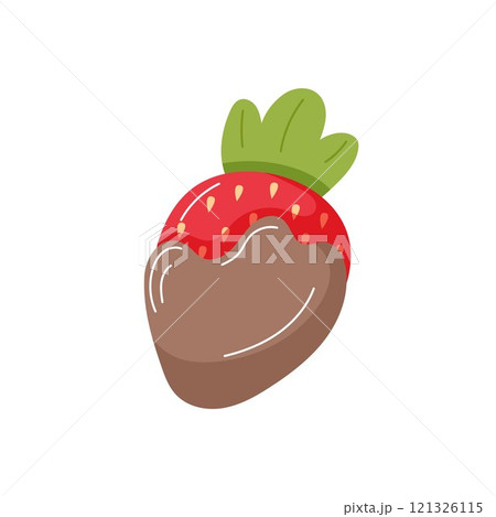 Fresh strawberry with chocolate dipped in mocha mousse color. Cartoon style illustration isolated on a white background. 121326115