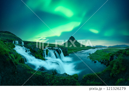 Incredible icelandic landscape with incredible sky with Northern lights Incredible icelandic landscape with incredible sky with Northern lights 121326279