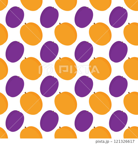 Ripe plums and apricots Seamless pattern in trendy summer shades. Fruit wallpaper or background idea Ripe plums and apricots Seamless pattern in trendy summer shades. Fruit wallpaper or background idea 121326617