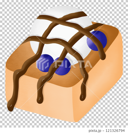 Greek Yogurt Blueberry Toast with Chocolate Sauce hand drawn elements transparency illustration	 121326794