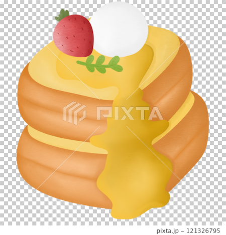 Japanese Souffle Pancak strawberry and jam strawberry hand drawn element transparency illustration 121326795