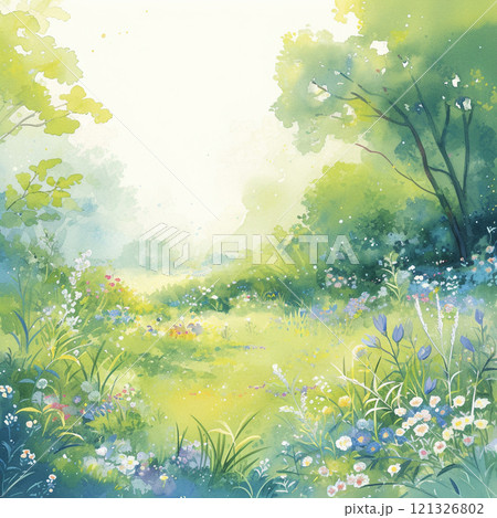 春の訪れをイメージした森の水彩画　AI画像 121326802