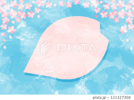 満開の桜の花のベクターフレーム素材　花びらのタイトル背景フレーム　春の水彩素材 121327308