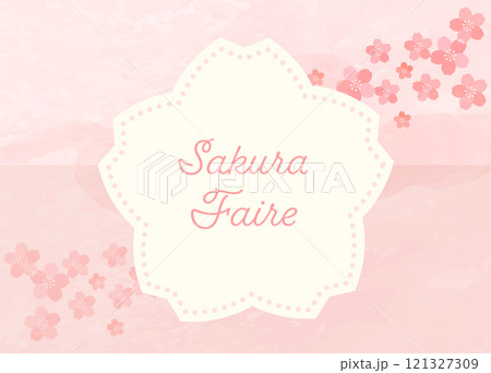満開の桜の花のベクターフレーム素材　花のタイトル背景フレーム　春の水彩素材 121327309