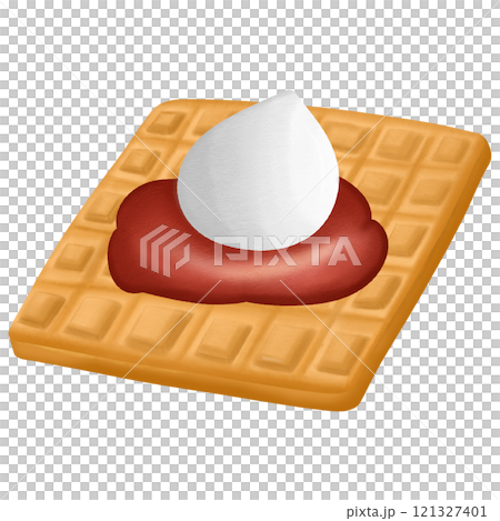 Cream and strawberry waffles dessert hand drawn transparency illustration	 Cream and strawberry waffles dessert hand drawn transparency illustration	 121327401