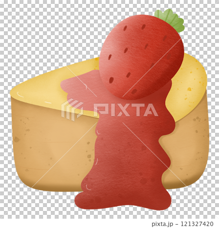 Vanilla cream cake with strawberry jam and strawberries cartoon hand drawn transparency illustration 121327420