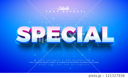 Special 3D Text Effect Design Editable and Scalable Vector Graphic Style Effect with Shadow and Bold Colorful Lettering on Blue Background. Premium Business Typography Illustration Mockup Template for 121327836