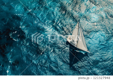 Luxury sailboat sailing in a deep blue sea 121327948