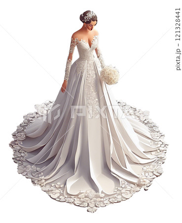 Young woman bride wearing a wedding dress - Generative ai 121328441