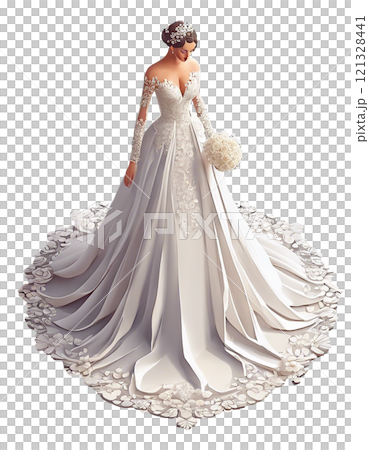 Young woman bride wearing a wedding dress - Generative ai 121328441