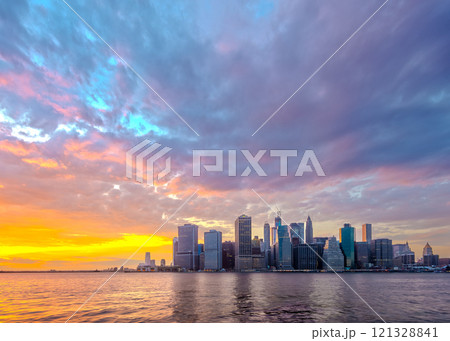 New York, New York, USA on the East River with Lower Manhattan 121328841