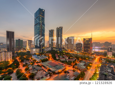 Hanoi city skyline view by twilight period 121328926