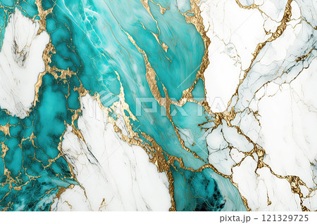 Turquoise, white and gold marble background. Luxury marble stone texture. Invitation backdrop. 121329725