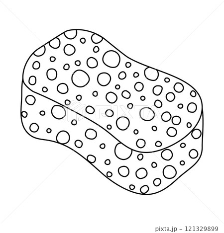 Washing sponge for dishwashing or bathing, doodle style flat vector outline for coloring book Washing sponge for dishwashing or bathing, doodle style flat vector outline for coloring book 121329899