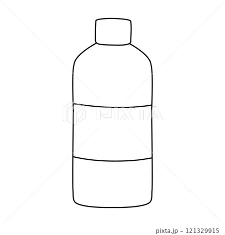 Bottle with cleaning liquid soap or detergent with empty label, vector outline for coloring book 121329915