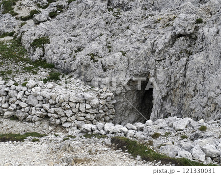 first world war mountain foxhole in Dolomites, Italy first world war mountain foxhole in Dolomites, Italy 121330031