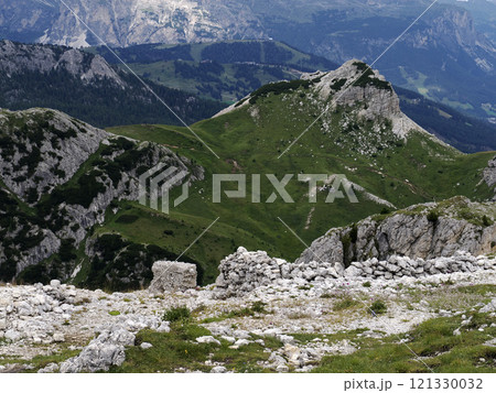 first world war mountain foxhole in Dolomites, Italy 121330032