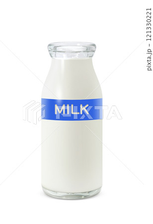 牛乳のイラスト 牛乳瓶 リアル 121330221