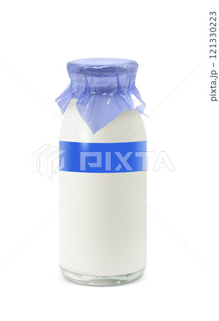 牛乳のイラスト 牛乳瓶 リアル 121330223