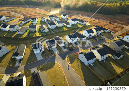 Ground prepared for building of new residential houses in South Carolina suburban development area. Concept of growing american suburbs Ground prepared for building of new residential houses in South Carolina suburban development area. Concept of growing american suburbs 121330270