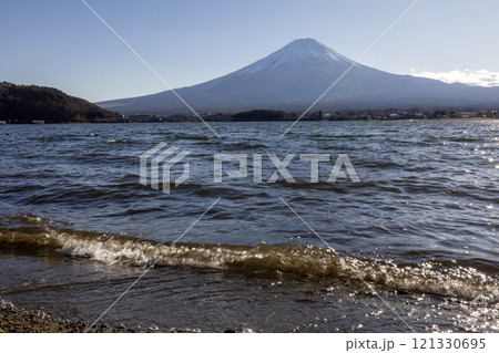 View of landscape fuji mountain in winter at Lake Kawaguchi View of landscape fuji mountain in winter at Lake Kawaguchi 121330695
