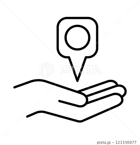 GPS point in the palm icon. Pin point on a hand. 121330877